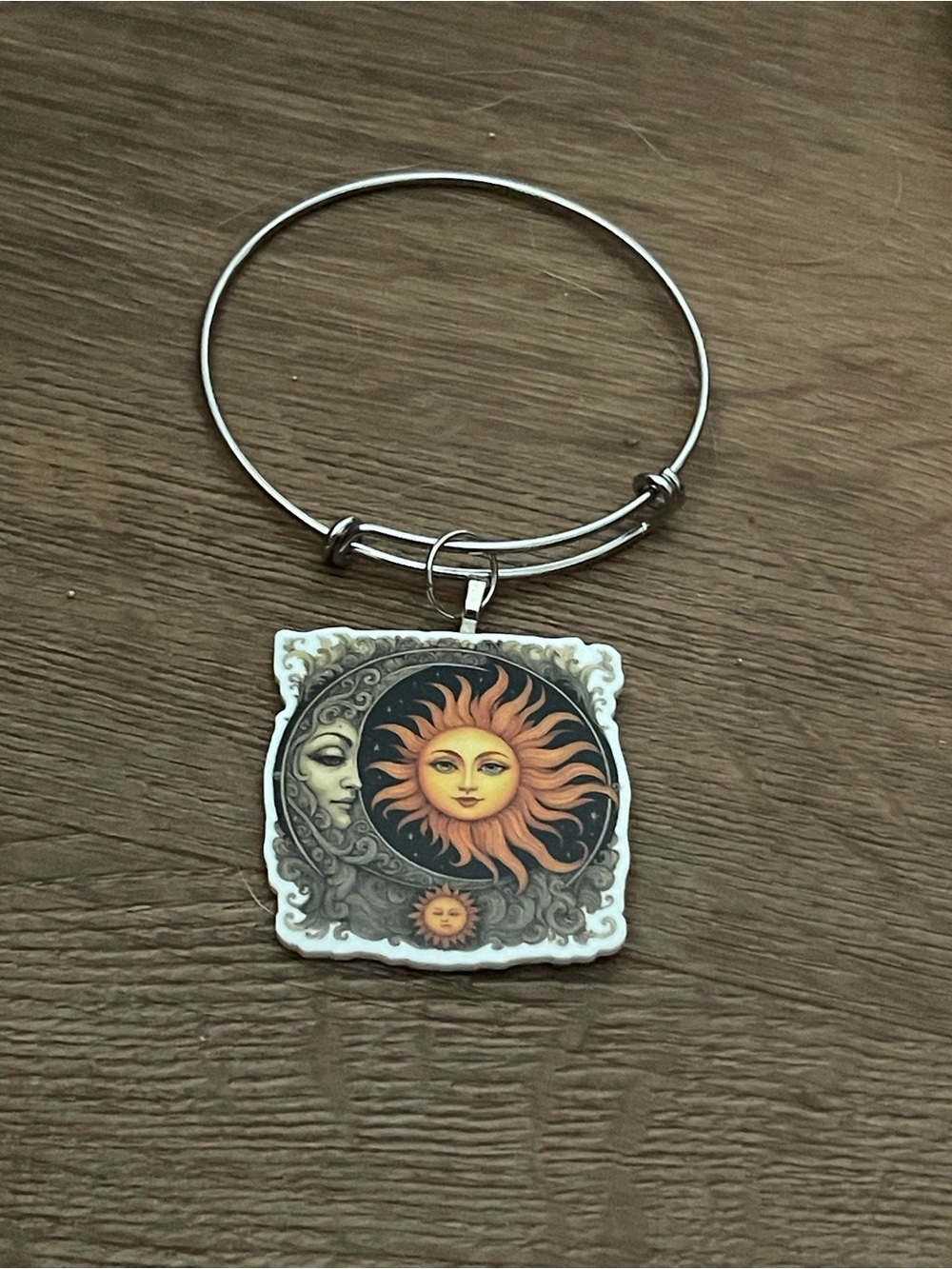 Sun and Moon Charm Bangle Bracelet - Orange Sun Accent